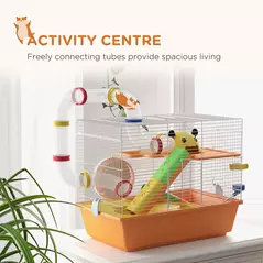 PawHut 3 Tiers Gerbil Cage, Hamster Cage with Tubes, Exercise Wheel, Ladder, Top Handle, 45 x 28 x 37cm - Orange - 4