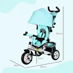 HOMCOM 6 in 1 Kids Trike with Parent Handle, Canopy, 5-point Safety Belt, Storage, Footrest, Brake, for 1-5 Years, Green - 3