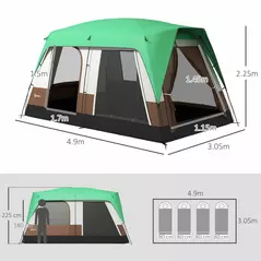 Outsunny Six-Man Camping Tent, with Small Rainfly and Accessories - Green - 3