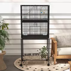 PawHut Two-Tier Bird Cage on Wheels, with Stand, for Small Birds - 9