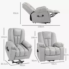 HOMCOM Leathaire Eight Massage Point Armchair, with Reclining Back - Light Grey - 4
