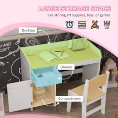 ZONEKIZ Kids Desk and Chair Set for 3-6 Years with Storage Drawer, Study Table and Chair for Children - White - 4