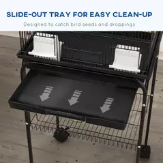 PawHut Metal Bird Cage with Plastic Swing, Perch, Food Container, Tray, Handle, for Finches, Canaries, Budgies, 43.5 x 33 x 121 - 5