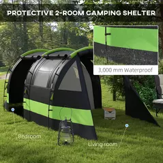 Outsunny Four Man, Two Room Blackout Tent, with Accessories - Black - 4