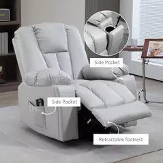 HOMCOM Leathaire Eight Massage Point Armchair, with Reclining Back - Light Grey - 10