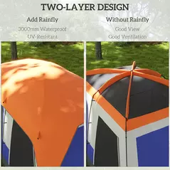 Outsunny Six-Man Camping Tent, with Small Rainfly and Accessories - Orange - 4