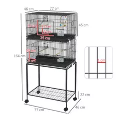PawHut Two-Tier Bird Cage on Wheels, with Stand, for Small Birds - 3