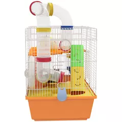PawHut 3 Tiers Gerbil Cage, Hamster Cage with Tubes, Exercise Wheel, Ladder, Top Handle, 45 x 28 x 37cm - Orange - 9