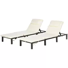 Outsunny Set of Two Reclining Rattan Sun Loungers, with Cushions - Brown/Cream - 1