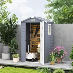 Outsunny 4.4ft x 3.3ft size Aluminium Frame and Plastic Wall Shed, with Foundation - Grey - 2