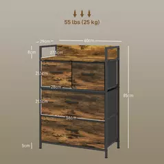 HOMCOM Rustic Chest of Four Fabric Drawers - Rustic Brown - 3