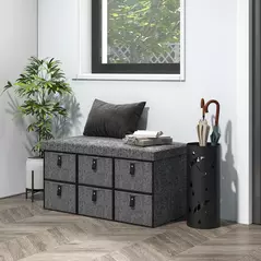 HOMCOM Six-Drawer Shoe Storage Bench, with Padded Top Seat - Dark Grey - 2