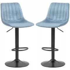 HOMCOM Set of Two Retro Tub Bar Stools - Blue - 1