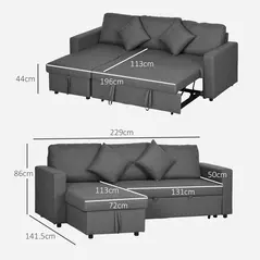 HOMCOM 3 Seater Sofa Bed with Storage, Delivered to Your Home for Free, Dark Grey - 3