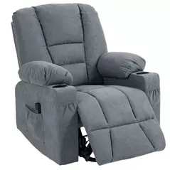 HOMCOM Oversized Riser and Recliner Chairs for the Elderly, Fabric Upholstered Lift Chair for Living Room with Remote Control, Side Pockets, Cup Holder, Grey - 1