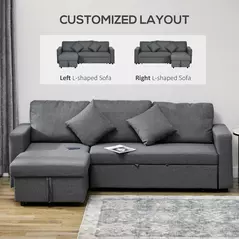 HOMCOM 3 Seater Sofa Bed with Storage, Delivered to Your Home for Free, Dark Grey - 6