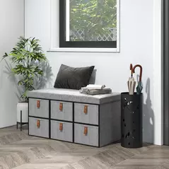 HOMCOM Shoe Bench with Seat, Shoe Storage Bench with Cushion and 6 Fabric Drawers for Entryway, Hallway, Living Room, Bedroom, Light Grey - 2