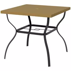 Outsunny Four-Seater Steel Garden Table, with Parasol Hole - Brown/Black - 1