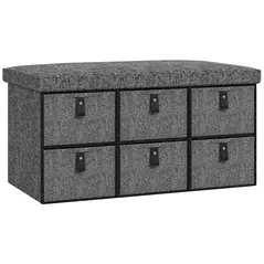HOMCOM Six-Drawer Shoe Storage Bench, with Padded Top Seat - Dark Grey - 1