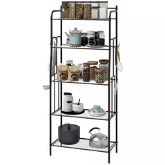 HOMCOM Five-Tier Steel Frame Kitchen Shelving Unit - Black - 1