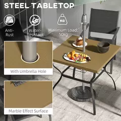 Outsunny Four-Seater Steel Garden Table, with Parasol Hole - Brown/Black - 4