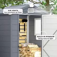 Outsunny 4.4ft x 3.3ft size Aluminium Frame and Plastic Wall Shed, with Foundation - Grey - 7