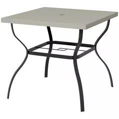 Outsunny Four-Seater Steel Garden Table, with Parasol Hole - Grey/Black - 1