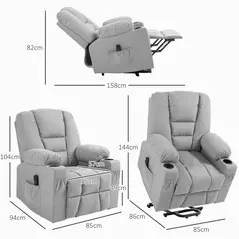 HOMCOM Oversized Riser and Recliner Chairs for the Elderly, Fabric Upholstered Lift Chair for Living Room with Remote Control, Side Pockets, Cup Holder, Light Grey - 3
