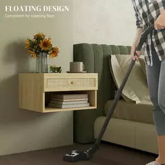 HOMCOM Set of Two Rattan Panel Floating Bedside Tables - Wood-Effect - 5