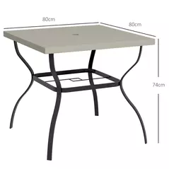 Outsunny Four-Seater Steel Garden Table, with Parasol Hole - Grey/Black - 3