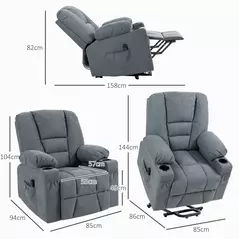 HOMCOM Oversized Riser and Recliner Chairs for the Elderly, Fabric Upholstered Lift Chair for Living Room with Remote Control, Side Pockets, Cup Holder, Grey - 3