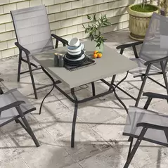 Outsunny Four-Seater Steel Garden Table, with Parasol Hole - Grey/Black - 2