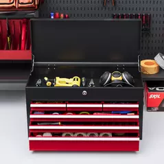 HOMCOM Steel Six Drawer Tool Storage Carry Chest, with Lock and Keys - Red - 8