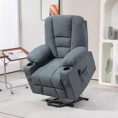 HOMCOM Oversized Riser and Recliner Chairs for the Elderly, Fabric Upholstered Lift Chair for Living Room with Remote Control, Side Pockets, Cup Holder, Grey - 2