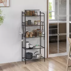 HOMCOM Five-Tier Steel Frame Kitchen Shelving Unit - Black - 2