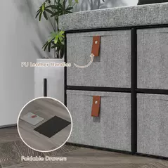 HOMCOM Shoe Bench with Seat, Shoe Storage Bench with Cushion and 6 Fabric Drawers for Entryway, Hallway, Living Room, Bedroom, Light Grey - 6