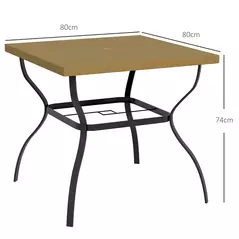 Outsunny Four-Seater Steel Garden Table, with Parasol Hole - Brown/Black - 3