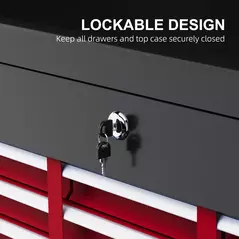 HOMCOM Steel Six Drawer Tool Storage Carry Chest, with Lock and Keys - Red - 5