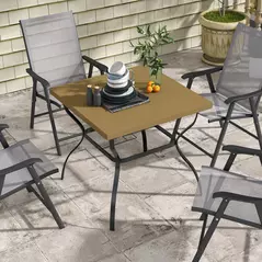 Outsunny Four-Seater Steel Garden Table, with Parasol Hole - Brown/Black - 2