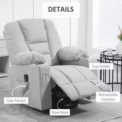 HOMCOM Oversized Riser and Recliner Chairs for the Elderly, Fabric Upholstered Lift Chair for Living Room with Remote Control, Side Pockets, Cup Holder, Light Grey - 6