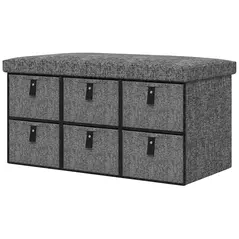 HOMCOM Six-Drawer Shoe Storage Bench, with Padded Top Seat - Dark Grey - 1