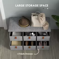 HOMCOM Shoe Bench with Seat, Shoe Storage Bench with Cushion and 6 Fabric Drawers for Entryway, Hallway, Living Room, Bedroom, Light Grey - 5