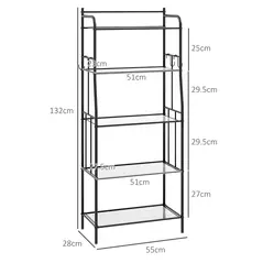 HOMCOM Five-Tier Steel Frame Kitchen Shelving Unit - Black - 3