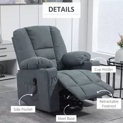 HOMCOM Oversized Riser and Recliner Chairs for the Elderly, Fabric Upholstered Lift Chair for Living Room with Remote Control, Side Pockets, Cup Holder, Grey - 6