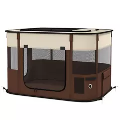 PawHut Foldable Dog Pen with Storage Bag for Indoor/Outdoor Use, Portable Pet playpen, with Ground Stakes - Brown - 1
