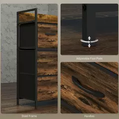 HOMCOM Rustic Chest of Four Fabric Drawers - Rustic Brown - 7