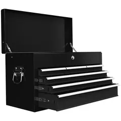 HOMCOM Steel Six Drawer Tool Storage Carry Chest, with Lock and Keys - Black - 1