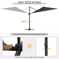 Outsunny 3(m) Adjustable Cantilever Parasol with Base, Solar LED Lights, Dark Grey - 6