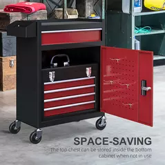 HOMCOM Two-Part Tool Storage Chest on Wheels - Black/Red - 5