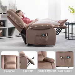 HOMCOM Velvet-Feel Electric Lift-and-Recline Massage Armchair, with Remote - Brown - 9